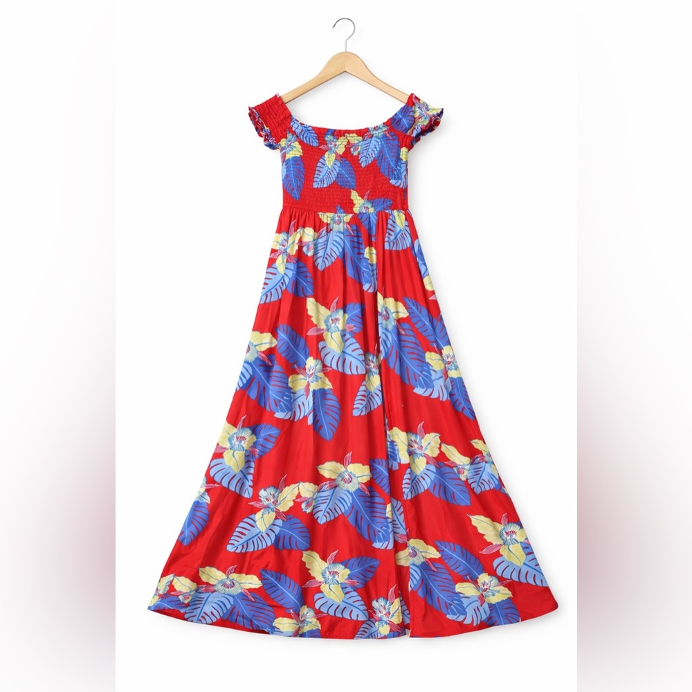 Lulus Red Tropical Floral Maxi Dress Size M Flowy Summer Vacation